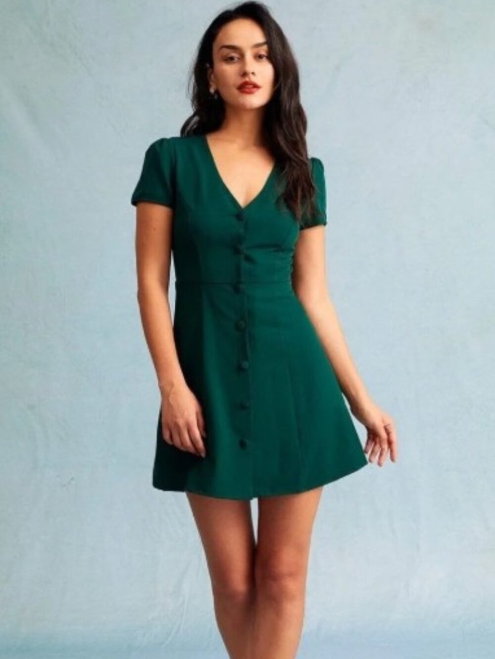 Mini Dark Green Button-Up Dress, Sz L